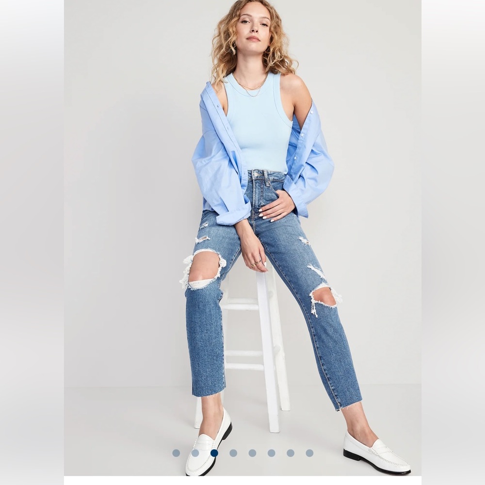 High-Waisted OG Straight Ripped Cut-Off Jeans for Women